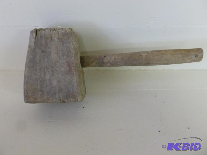 lot 32 image: Large antique wooden hammer that me...