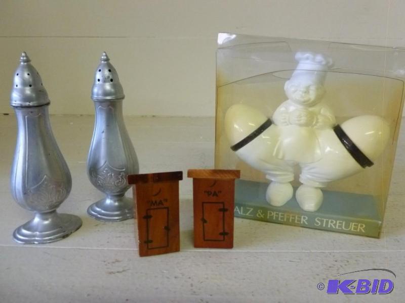 lot 337 image: Lot of three salt and pepper shaker...