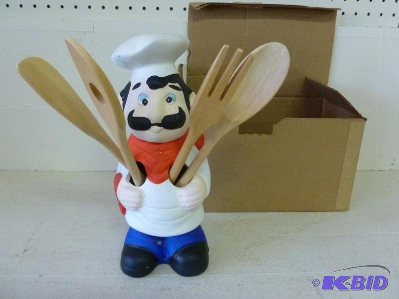 lot 390 image: Large ceramic chef wooden utensil h...