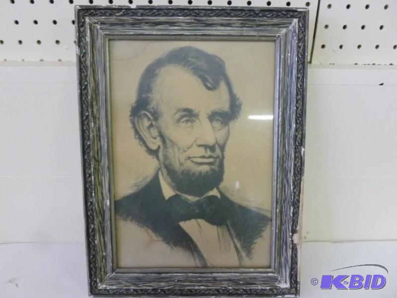lot 47 image: Vintage wood framed Abe Lincoln pic...