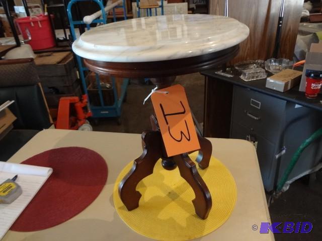 lot 13 image: Wooden Side Table wMarble Top...