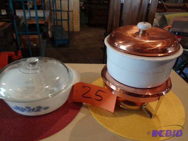 lot 25 image: Nice PorcelainCopper food warmer a...