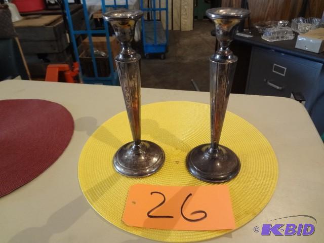lot 26 image: Sterling() marked candle holders, ...