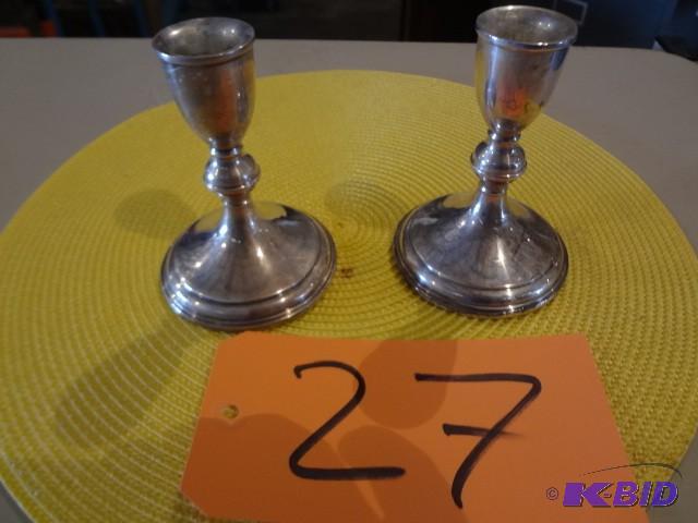 lot 27 image: Sterling() marked candle holders, ...