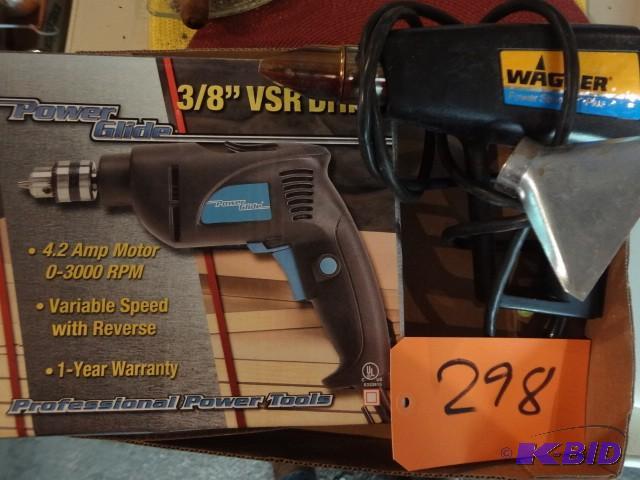 lot 298 image: Heat gun, drill...