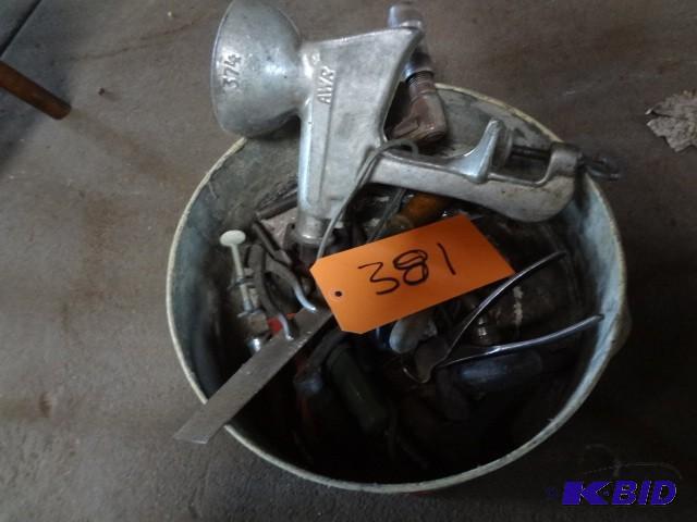 lot 381 image: Old handled pan wtools...