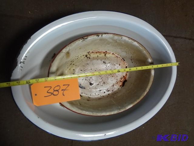 lot 387 image: 2 oval enamel pans, large...