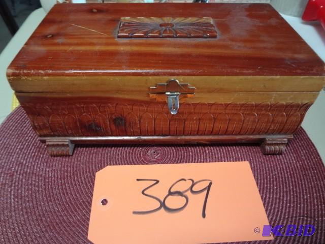 lot 389 image: Small cedar box, dated 1944, Im a ...