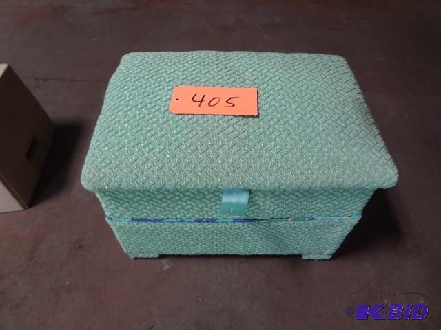 lot 405 image: Small brocade covered wooden box...