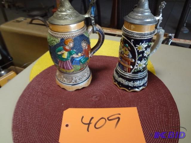 lot 409 image: Pair of tankardsmusic boxes, work...
