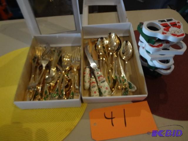 lot 41 image: Lot of Xmas Flatware, napkin holder...