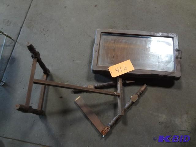 lot 416 image: Old glass top table, unusual, needs...