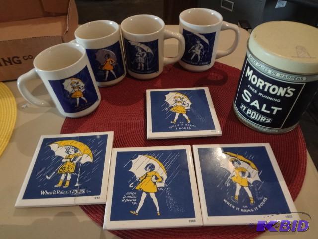 lot 42 image: Morton Salt cups and Trivets...