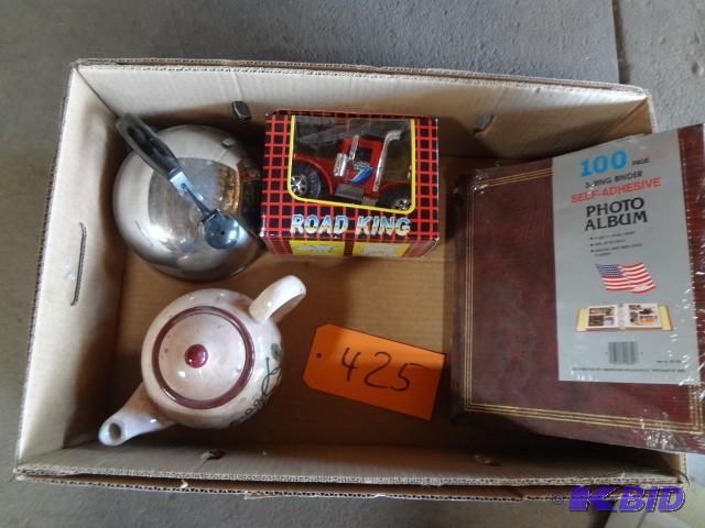 lot 425 image: Teapots, toy truck, album...