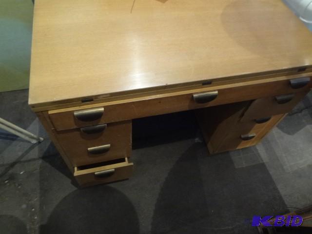 lot 453 image: Blond partners desk, back folds out...