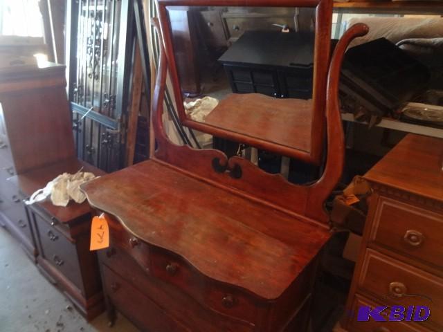 lot 479 image: Old curved front dresser wbevel wi...