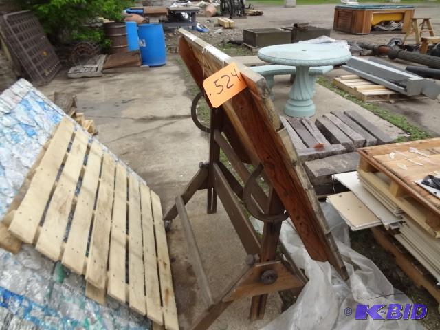 lot 524 image: Wooden Drafting Table on Wheels...