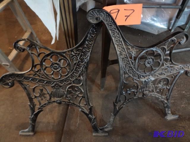 lot 97 image: Wrought Bench ends...