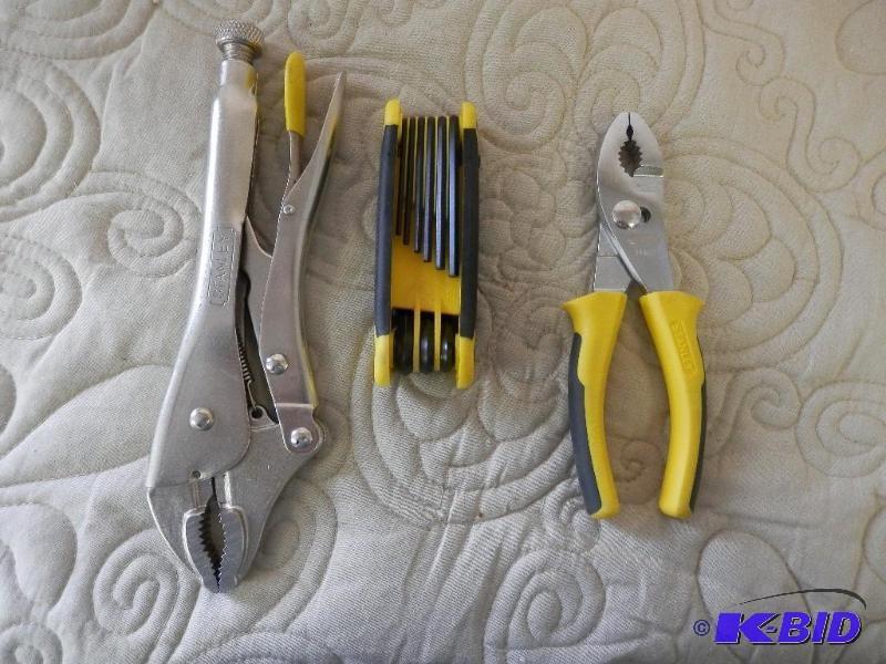 Stanley vise grip, Allen wrench set...