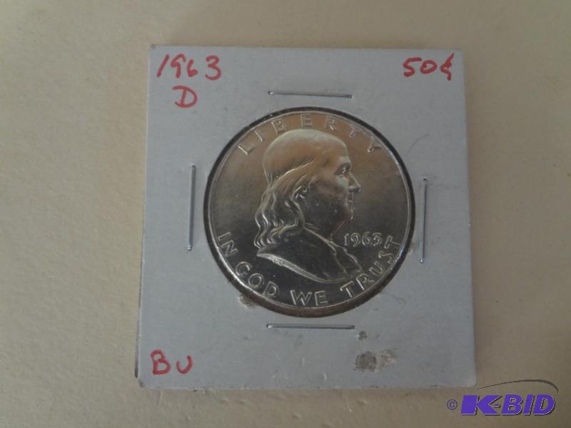 1963-D Franklin Half Dollar, AUBU...