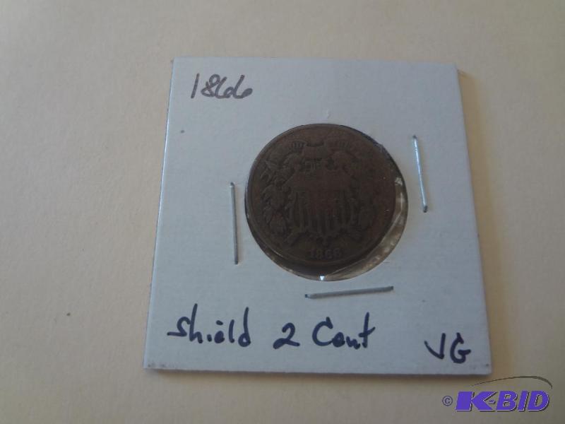 1866 Shield Two-Cent - Grade VG...