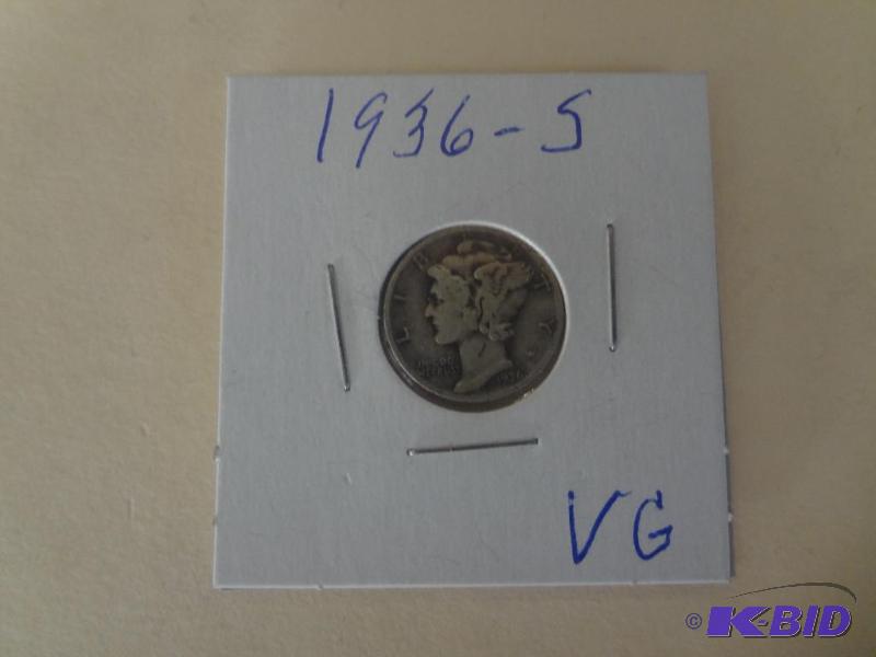 1936-S Mercury Dime, VG-F...