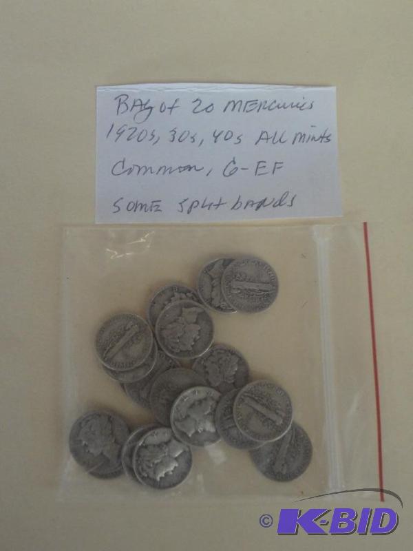 Bag Of (20) Mercury Dimes, 1920s-3...