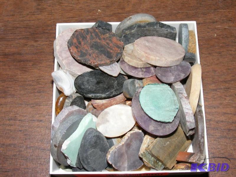 lot 52 image: small box of rough cut cabochons fo...