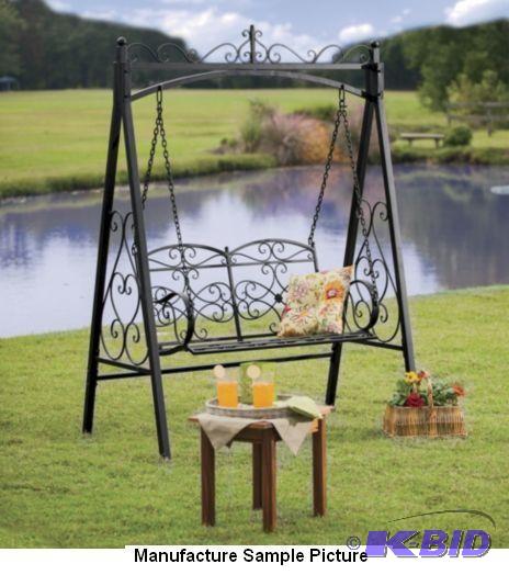 lot 102 image: Black Iron Two Person Swing - ...