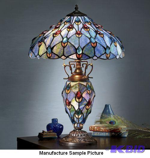 lot 104 image: Peacock Design Stained Glass Table ...