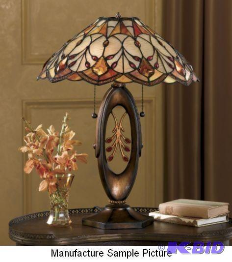 lot 36 image: Golden Stained Glass Table Lamp - T...