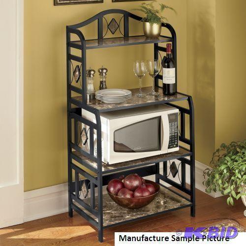 lot 79 image: Black Faux Marble Bakers Rack -&nbs...