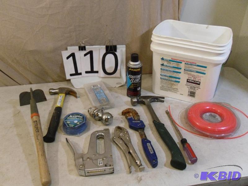 lot 110 image: Bucket of Tools. Hammers, Staple Gu...
