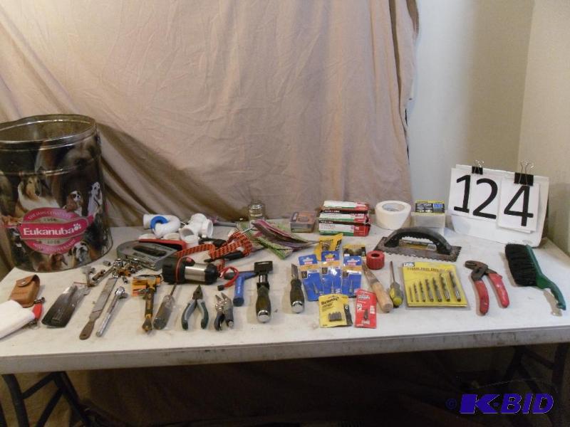 lot 124 image: Assorted Tools and Hardware. New Dr...