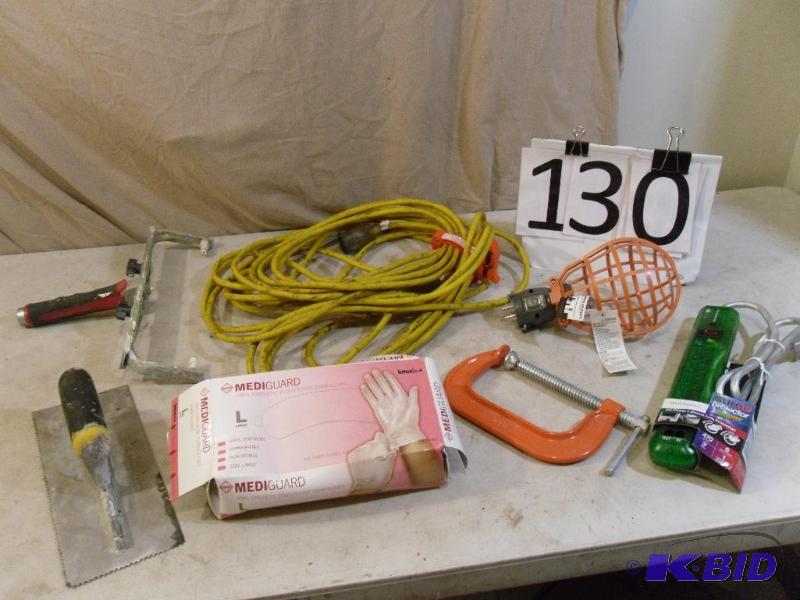 lot 130 image: C-Clamp, Work Light, Extension Cord...