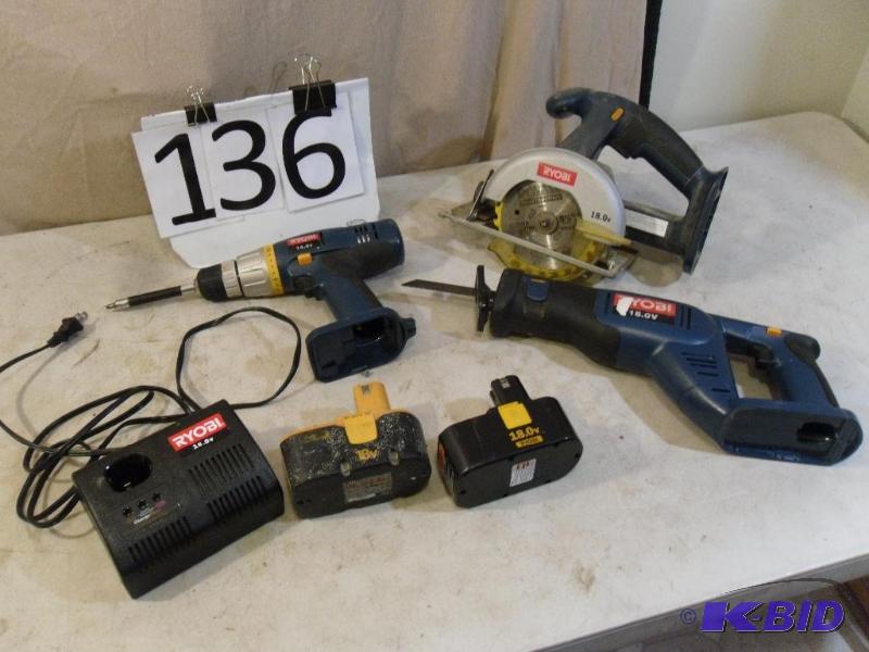 lot 136 image: Set of Ryobi Cordless Tools. 18 Vol...