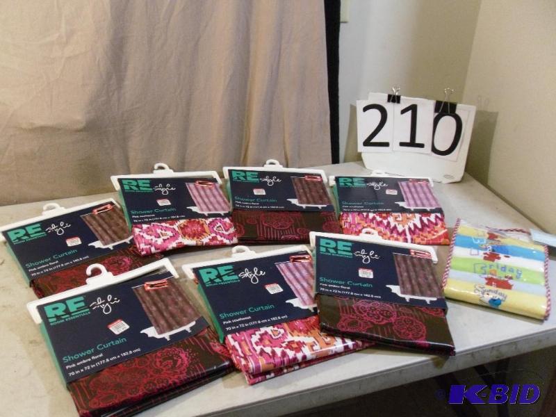 lot 210 image: 7 New Vinyl Shower Curtains and New...