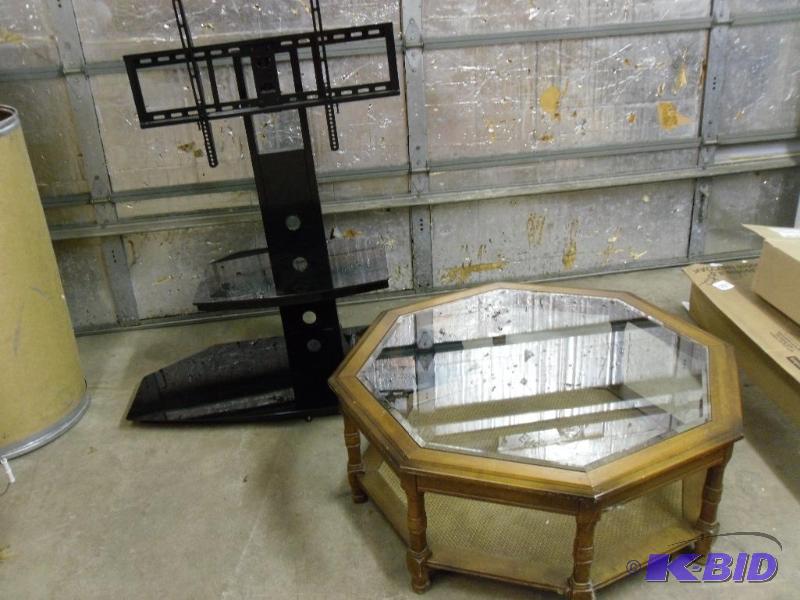 lot 244 image: Wood with Beveled Glass Top Coffee ...