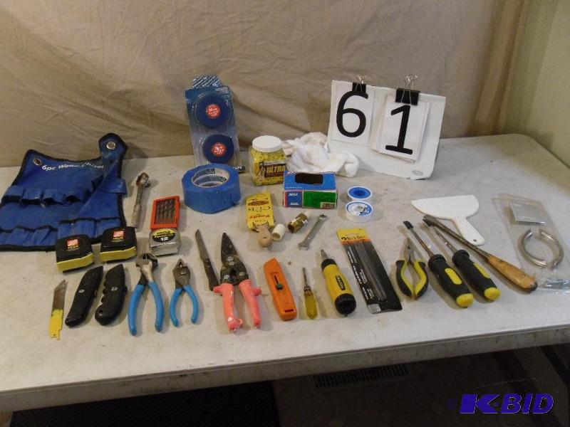 lot 61 image: Chisels, Pliers, Knives, Tape Measu...