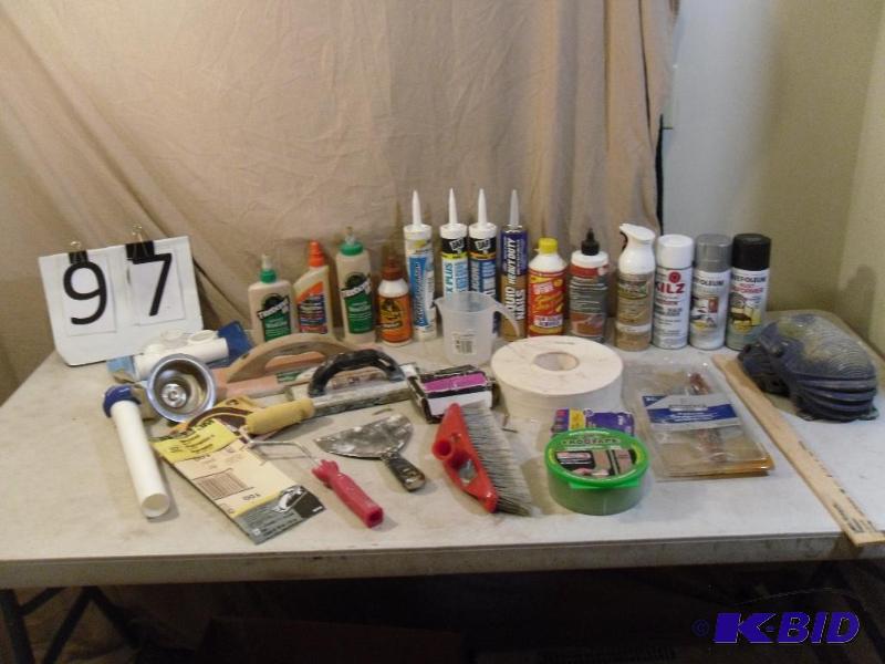 lot 97 image: Floats, Drywall Tape, Knee Pads, Fr...