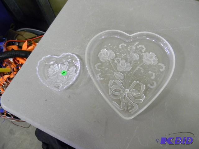 Lot of 2 - heart glass serving tray...
