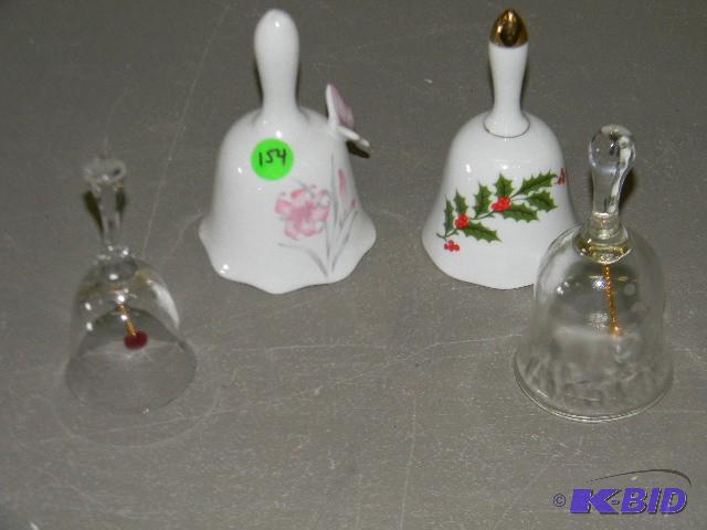 Lot of 4 glass and porcelain bells...