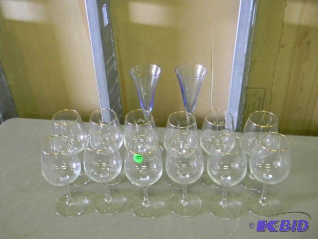 Lot of 12 gold rimmed glasses and 2...