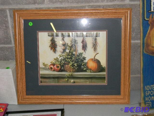 Framed picture depicting herbs, veg...