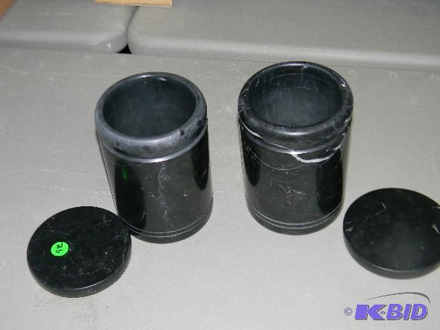 Lot of 2 black marble canisters...