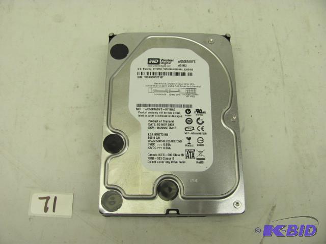 lot 71 image: Western digital 500G 3.5" SATA...