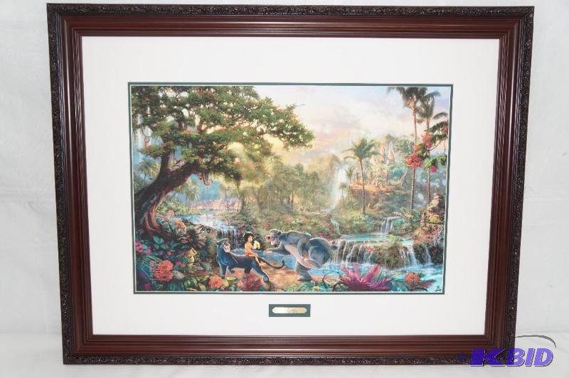 lot 1 image: Rare Thomas Kirkade Jungle Book print.