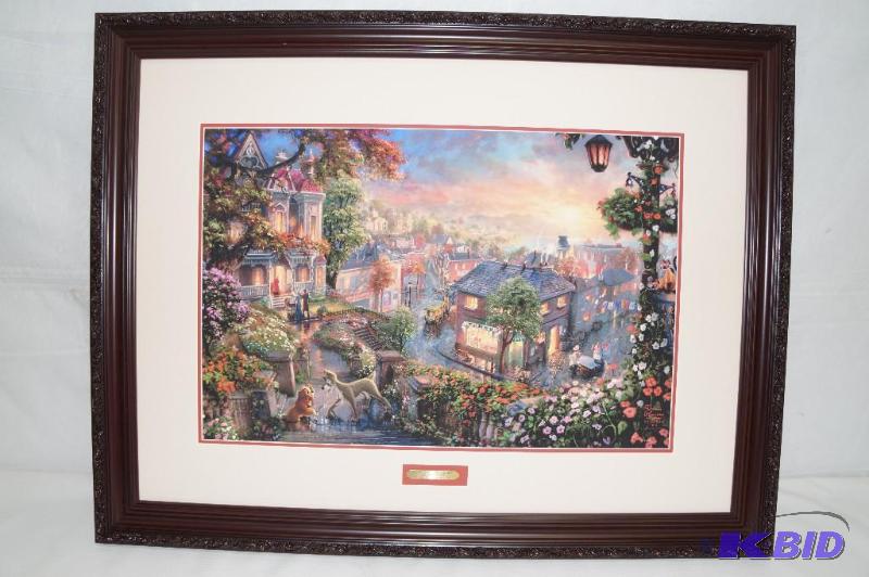 lot 2 image: Rare Thomas Kirkade Lady and the Tramp print.