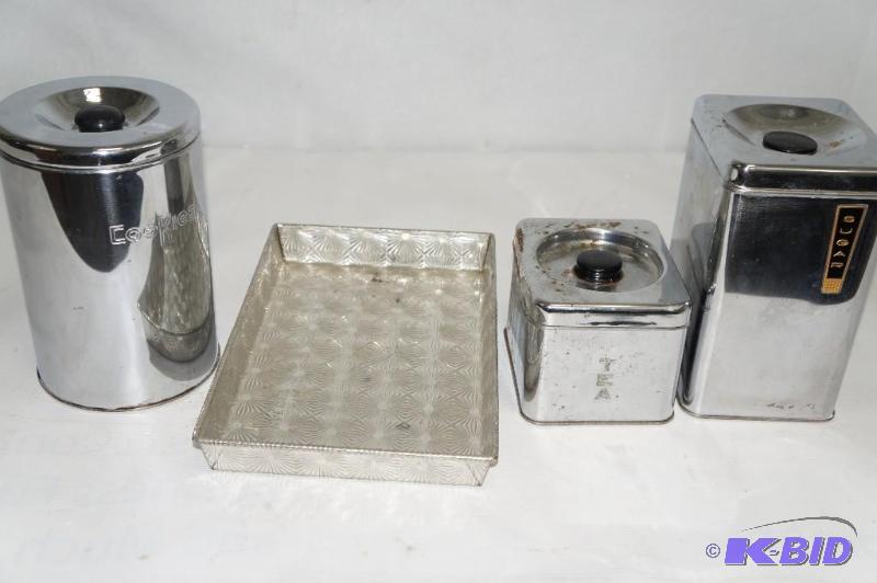 lot 58 image: Antique Four Piece Chrome Kitchen Set.