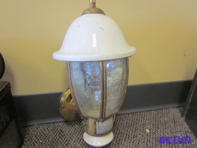Vintage white enamel and brass outd...